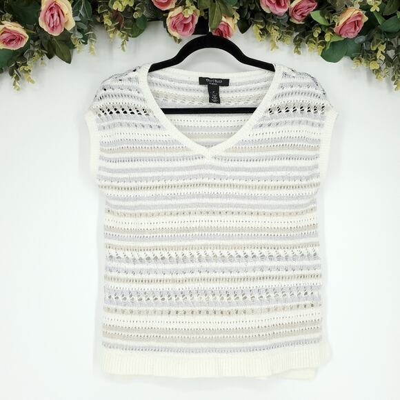 White House Black market Open Weave Short Sleeve Sweater Petite Small - Picture 1 of 11